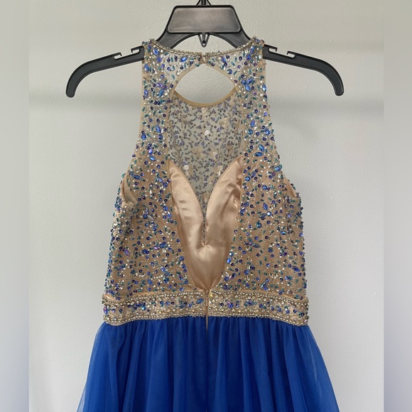 Studio 17 12667 Cutout Back Long Royal Blue Prom Dress illusion neck line - Picture 6 of 11